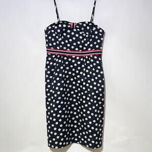Anthropologie Maeve Dress Womens 6 Black Cream Polka Dot Knee Length Bow Pockets